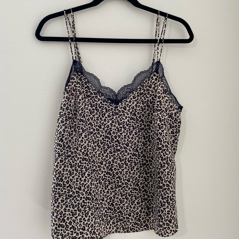 Abercrombie satin silk cheetah print tank top with lace detail